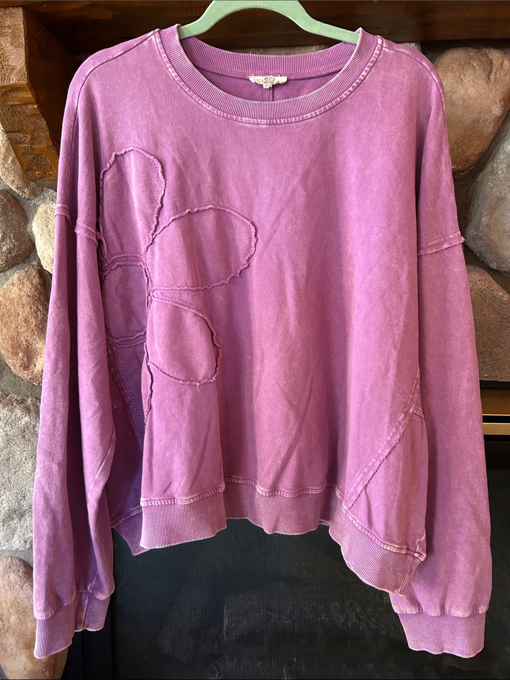 Easel Women's Flower Patch Oversized Mineral Wash Pullover Sweatshirt, Size L